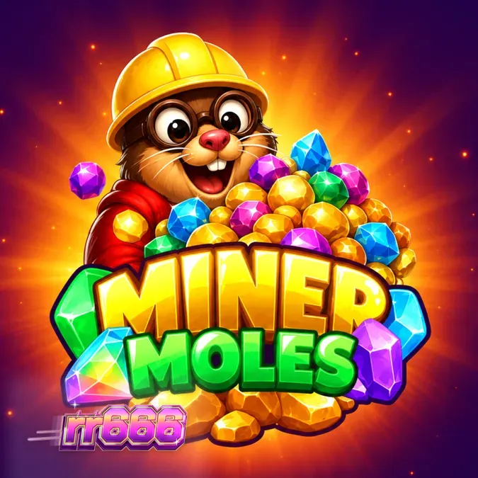 Tampilan visual grid 6x6 dalam permainan slot Miner Moles dengan tema pertambangan kartun.